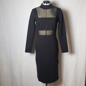 by Anthropologie Sheer Side Slit Dress Black Bodycon Midi Size Small